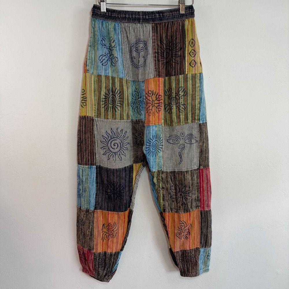 Rising International Patchwork Cotton Pants Sz‎ 6 Boho Hippie Festival Joggers - Picture 6 of 12